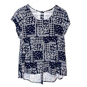 JNY Jones New York Navy Blue & White Paisley Top Size 1X